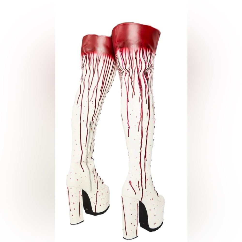 ‼️RARE‼️NWOT‼️Dolls Kill Scream Queen White and Red Women's Lace-Up Boots Size 7